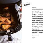 Inhalt: Einführung, Garzeiten, Snacks, Burger, Brote, Tartes, Fleisch, Geflügel, Fisch, Wohlfühlgerichte, Pommes, Desserts. Links: Hähnchen im Airfryer.