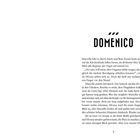 „DOMÈNICO“ steht in der oberen Mitte, darunter folgt ein Textauszug aus einem Buch, beginnend mit Marcella.