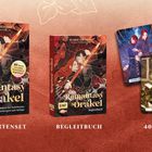"Romantasy Orakel" Kartenset mit Begleitbuch; Illustrationen von Menschen mit Schwertern; Themen: Tropes, Archetypen.