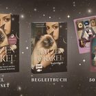 Orakel-Karten-Set mit Begleitbuch und 50 Karten. Katzenmotiv, mystische Darstellung mit glitzerndem Hintergrund.