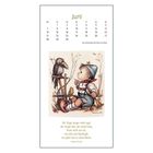 Kalenderseite Juni. Ein Kind sitzt im Freien und schaut einen Vogel an. Unter dem Bild ist ein Gedicht von Matthias Claudius.