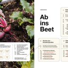 Inhaltsverzeichnis: Ab ins Beet. Reiche Ernte – Hochbeete. Aroma pur – Kräuterspiralen. Klare Kante – Beeteinfassungen. Ruf eine Vielzahl von Tipps für Gartenprojekte ab. Eine Hand hält rote Rübenpflanzen im Garten.