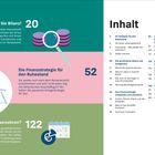 "Ziehen Sie Bilanz! 20" mit Symbolen von Münzen und einer Lupe. Rechts Inhaltsverzeichnis. Mehrfarbiger Hintergrund.