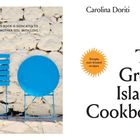 Widmung: "Dieses Buch ist meiner Mutter Tesi gewidmet, mit Liebe." Der Titel: "The Greek Islands Cookbook". Links ein blauer Stuhl.