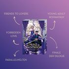 "Friends to Lovers", "Young Adult Romantasy", "Forbidden Love", "Finale der Dilogie", "Parallelwelten". Buchcover, lila Hintergrund.
