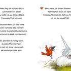 Texte:
- Weiter flieg ich nicht ein Stück...
- Prinzessin kenn ich aber keine...
- So, jetzt bist du richtig wach...
- Was, wenn ich deinen Namen rate?

Illustrationen:
Ein roter Vogel spricht zu einem schlafenden Einhorn auf einer Wiese.