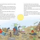 Ein sonniger Tag; Olchis draußen auf einer Mülldeponie. Sie entspannen, essen und spielen. Ein Olchi gähnt laut.
