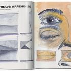 Text: "ERNSTING'S WAREHOUSE, Coesfeld-Lette, Germany, 1983-1985." Links Skizzen rechteckiger Formen, rechts ein Auge.