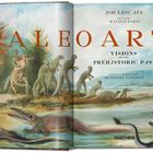 Text: "PALEOART: Visions of the Prehistoric Past" von Zoë Lescaze. Dinosaurier in Landschaft mit Fluss und Bäumen.
