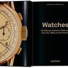 Links zeigt eine Nahaufnahme einer goldenen Uhr, rechts steht "Watches" auf schwarzem Hintergrund.