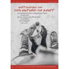 "Gott schenke dir den Mut und die Kraft..." Ein Hund blickt nach oben zwischen zwei braunen Schuhen auf Schnee.