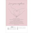 Text: "Love your neighbour. Du sollst den Herrn, deinen Gott, lieben... Liebe deinen Mitmenschen wie dich selbst." Hände formen ein Herz.