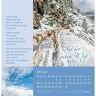 Text: "Auf dem guten Weg." Gedicht über das Unterwegssein von Petra Würth. Kalender für Januar mit Schafen im Schnee.