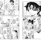 Eine Manga-Seite zeigt Szenen mit einem Jungen, einem Mann im Rollstuhl und einem Mädchen. Texthinweise sprechen über Pläne und Reflexionen.