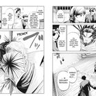 Illustration im Manga-Stil. Verschiedene Charaktere im Gespräch. Klänge wie "TSCHCK" und "NICK" hervorgehoben.