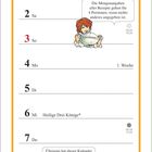 Oben: Rezept für Radieschen-Buttermilch-Suppe. Unten: Kalender für Januar 2027 mit Illustrationen und Feiertagsnotizen.