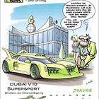 GÜNTER GÜNZELSEN ist ein Baulöwe, wie er im Buche steht. Ein sportliches Auto, ein Gebäude mit Logo und Figuren im Cartoon-Stil.