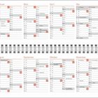 Kalender für 2027 mit Monaten und Feiertagen in Tabellenform, Spiralbindung in der Mitte.