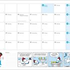Kalender: Januar mit Feiertagen. Unten Comic mit Snoopy: "ICH HASSE ES MIT WOODSTOCK UND SEINEN FREUNDEN EISHOCKEY ZU SPIELEN ..."