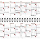 Ein Kalender für das Jahr 2027 mit Monaten Januar bis Dezember, Feiertage rot markiert. Spiralbindung in der Mitte.