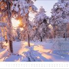 Friedlich schläft der Winterwald... Aus: „Der Wald schläft“ von Fred Endrikat. Nummer 01. Winterliche, verschneite Landschaft bei Sonnenuntergang.