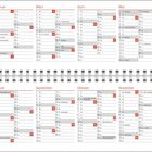 Kalender für das Jahr 2027. Monate Januar bis Dezember mit Feiertagen wie Neujahr, Valentinstag und Ostern farblich markiert.