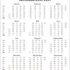 Jahresübersicht 2027; Monatskalender mit Daten; bewegliche Feiertage: Karfreitag 26.03. bis Buß- und Bettag 17.11.