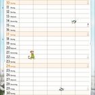 Kalenderseite für Januar mit Wochentagen und Nummern. Eine Illustration zeigt eine Katze auf einem Schlitten im Schnee.