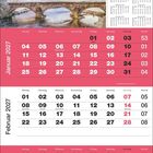 Januar bis März 2027, Kalenderwochen 1 bis 13. Oben eine winterliche Burg und Brücke am Fluss.