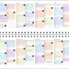 Kalender für 2027 mit Feiertagen: Neujahr, Valentinstag, Ostern, Weihnachten. Monatsnamen sind oben, Daten in farbigen Kästen.