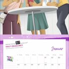 Kalenderblatt für Januar, mit "HALF-DEADLINEY" und "Welchen Fall der Die drei !!! suchen wir?". Drei Mädchen diskutieren.