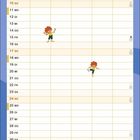 Kalender für Januar. Oben Tabelle mit Wochentagen und Feiertagen. Unten Illustration: Kind, orange Haare, barfuß auf Skiern.