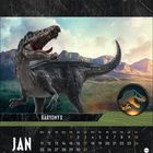 "BARYONYX" steht prominent. Unten Kalendertage im Januar. Ein Dinosaurier im Vordergrund und ein Dino-Logo sichtbar.