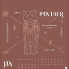 "Der Panther", "Entschlossenheit", "Herausforderungen meistern", "Resilienz", "Aufbruch", "JAN". Illustration eines Panthers mit Sternen.