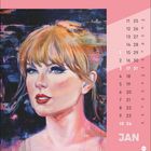 Kalenderblatt mit "JAN" unten rechts. 
Illustration einer Frau mit blonden Haaren.