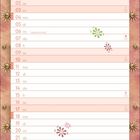 Kalenderseite für Januar. Illustration einer Frau mit Blumen im Haar, umgeben von Pflanzen. Verzierungen im Hintergrund.