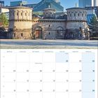 Kalender für Januar 2027. Feiertage: Neujahr am 1., Heilige Drei Könige am 6. Oben: Fort Thungen, moderne Architektur.