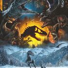 Zahlen 01 unten in Weiß und Schwarz, Kalendertage für Januar. Illustration von Dinosauriern vor einem Wald und Sonne.