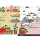 Mo und Netti suchen einen Hut für ihre Mama im Laden voller Hüte. Preise: 8€, 5€, 6€. Nettis Idee: Bankbesuch für Geld.