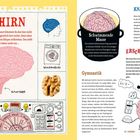 "Gehirn, Schwimmende Masse, Gymnastik, Knäuel, ERSCHÜTTERUNG" 
Illustrationen von Gehirn, Walnuss, und Bedienelementen.