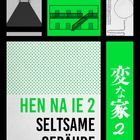 "UKETSU, HEN NA IE 2, SELTSAME GEBÄUDE, KRIMINALROMAN." Grüne Elemente, mit japanischen Schriftzeichen und geometrischen Formen.