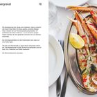 Titel: "Roh marinierter Kaisergranat". Rezept für 4 Personen, Zutaten und Zubereitung beschrieben. Bild rechts: Kaisergranat auf Platte mit Kräutern und Zitrone.