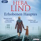 Titel: "Hera Lind - Erhobenen Hauptes". Eine Frau und ein Kind auf Bahngleisen, bewachende Türme, blauer Himmel.