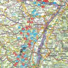 Karte mit Städtenamen wie Straßburg, Sarreguemines, und Offenburg; farbige nummerierte Markierungen verdeutlichen Punkte.