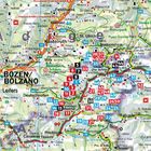 Karte mit den Texten: BOZEN/BOLZANO, Kastelruth, St. Ulrich, Wolkenstein, Naturpark, Schlern. Nummerierte farbige Markierungen.