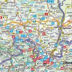 Kartenansicht von Dresden nach Liberec mit Städtenamen und nummerierten Feldern in bunten Boxen.