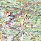 Landkarte mit nummerierten Orten, die in rot, blau und schwarz dargestellt sind; Regionen wie Villach und Udine sind markiert.