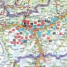 Eine Karte mit durchnummerierten Markierungen in schwarz, rot und blau. Regionen benannt, darunter Wettersteingebirge, Innsbruck.