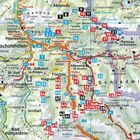 Karte mit Ortsnamen: Bischofshofen, Radstadt, Schladming. Nummerierte Punkte und farbige Linien für Routen und Skigebiete.