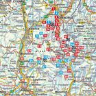 Karte der Region zwischen Grenoble und Avignon mit nummerierten roten und blauen Markierungen an verschiedenen Orten.